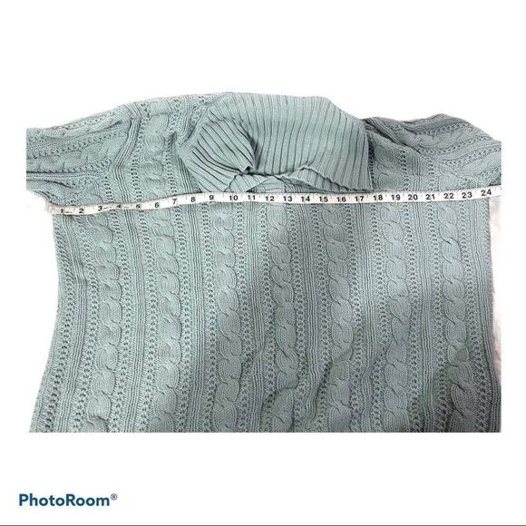 Charter Club sea foam green cable knit sweater 1980s 80s style medium - Picture 12 of 12